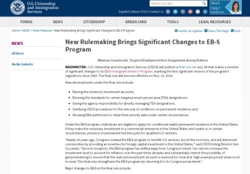 EB-5最低投資額50萬漲價(jià)至90萬